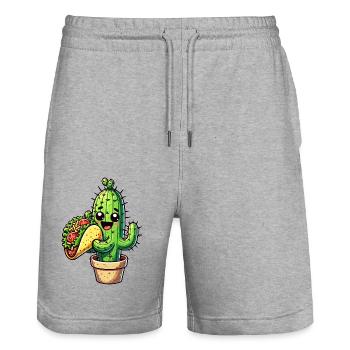 Kawaii Kaktus Takko Fast Food Comic - Stanley/Stella Unisex Bio Joggingshorts Trainer  - Grau meliert - Vorne - Nik (191cm) & Marisol (170cm)