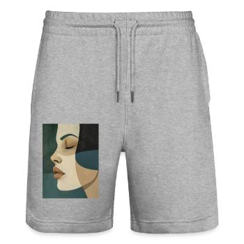 Poster Minimalist Portrait 3 - Stanley/Stella Trainer Unisex Organic Jogging Shorts - heather grey - Front - Nik (191cm) & Marisol (170cm)