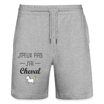 J'peux pas j ai cheval cavalière cavalier - Short de jogging bio TRAINER Stanley/Stella unisexe - gris chiné - Devant - Nik (191cm) & Marisol (170cm)