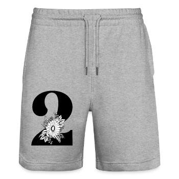 Number 2 Black Floral -2nd Floral Anniversary - Stanley/Stella Trainer Unisex Organic Jogging Shorts - heather grey - Front - Nik (191cm) & Marisol (170cm)