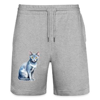 Chat bleu russe Aquarelle - Short de jogging bio TRAINER Stanley/Stella unisexe - gris chiné - Devant - Nik (191cm) & Marisol (170cm)