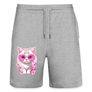 Kitten on holiday 🐾 - Stanley/Stella Trainer Unisex Organic Jogging Shorts - heather grey - Front - Nik (191cm) & Marisol (170cm)