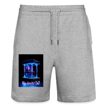 Was druckst Du? - 3D Druck Motiv - Stanley/Stella Unisex Bio Joggingshorts Trainer  - Grau meliert - Vorne - Nik (191cm) & Marisol (170cm)