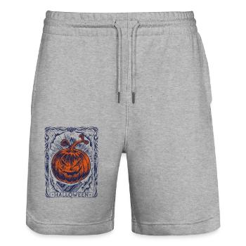 Carte Halloween Tarot, Saison des fêtes, Automne - Short de jogging bio TRAINER Stanley/Stella unisexe - gris chiné - Devant - Nik (191cm) & Marisol (170cm)