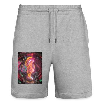Neon-Stadt Neon City - Stanley/Stella Trainer Unisex Organic Jogging Shorts - heather grey - Front - Nik (191cm) & Marisol (170cm)