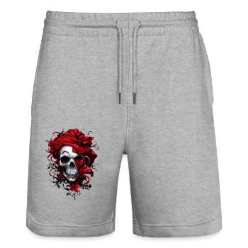 Stylischer Totenkopf - Stanley/Stella Unisex Bio Joggingshorts Trainer  - Grau meliert - Vorne - Nik (191cm) & Marisol (170cm)