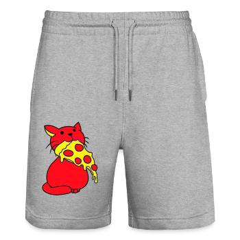 Katze Isst Salami Pizza Hunger Fast Food Essen - Stanley/Stella Unisex Bio Joggingshorts Trainer  - Grau meliert - Vorne - Nik (191cm) & Marisol (170cm)