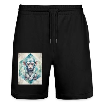 Geometric Baby Monkey - Stanley/Stella Unisex Bio Joggingshorts Trainer  - Schwarz - Vorne - Nik (191cm) & Marisol (170cm)