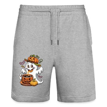 Pumpkin Halloween Ghost - Stanley/Stella Trainer Unisex Organic Jogging Shorts - heather grey - Front - Nik (191cm) & Marisol (170cm)