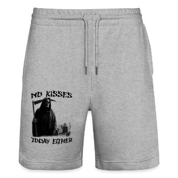 Sad Skull No Kisses Today Either - Stanley/Stella Trainer Unisex Organic Jogging Shorts - heather grey - Front - Nik (191cm) & Marisol (170cm)