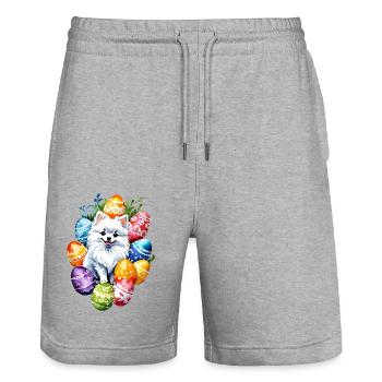 Poméranien Poméranien Aquarelle de Pâques - Short de jogging bio TRAINER Stanley/Stella unisexe - gris chiné - Devant - Nik (191cm) & Marisol (170cm)