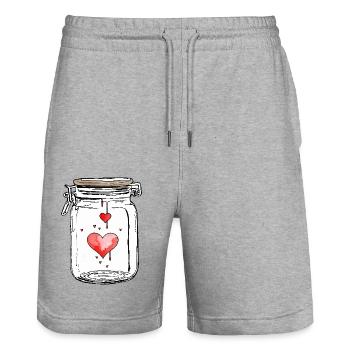 Glass Full of Love Hearts Watercolors - Stanley/Stella Trainer Unisex Organic Jogging Shorts - heather grey - Front - Nik (191cm) & Marisol (170cm)