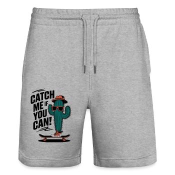 Catch Me If You Can! Cactus Skateboarder - Stanley/Stella Trainer Unisex Organic Jogging Shorts - heather grey - Front - Nik (191cm) & Marisol (170cm)