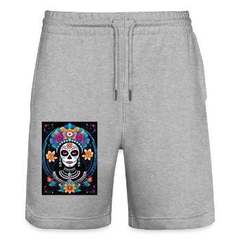 LA CATRINA DELUXE - Short de jogging bio TRAINER Stanley/Stella unisexe - gris chiné - Devant - Nik (191cm) & Marisol (170cm)