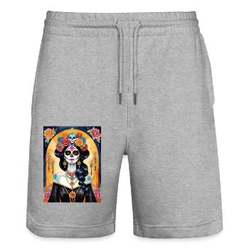 LA CATRINA DELUXE - Short de jogging bio TRAINER Stanley/Stella unisexe - gris chiné - Devant - Nik (191cm) & Marisol (170cm)
