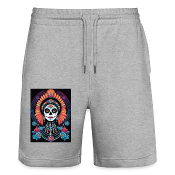 LA CATRINA DELUXE - Short de jogging bio TRAINER Stanley/Stella unisexe - gris chiné - Devant - Nik (191cm) & Marisol (170cm)
