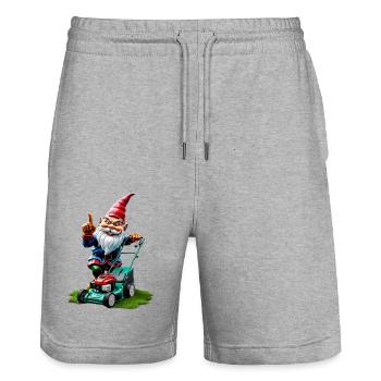 Rasenmäher Gartenzwerg Gärtner Geschenkideen - Stanley/Stella Unisex Bio Joggingshorts Trainer  - Grau meliert - Vorne - Nik (191cm) & Marisol (170cm)
