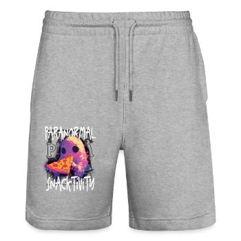 Paranormal Snacktivity - Cute Ghost Eating Pizza - Stanley/Stella Trainer Unisex Organic Jogging Shorts - heather grey - Front - Nik (191cm) & Marisol (170cm)