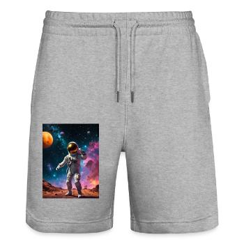 Astronaut - Stanley/Stella Trainer Unisex Organic Jogging Shorts - heather grey - Front - Nik (191cm) & Marisol (170cm)