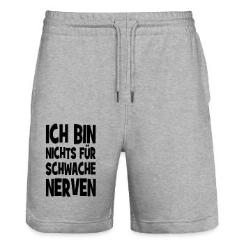 Ich bin nichts für schwache Nerven - Stanley/Stella Unisex Bio Joggingshorts Trainer  - Grau meliert - Vorne - Nik (191cm) & Marisol (170cm)