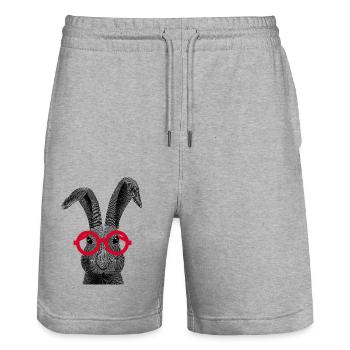 Regardez de près Lapin | Motif de lunettes amusantes - Short de jogging bio TRAINER Stanley/Stella unisexe - gris chiné - Devant - Nik (191cm) & Marisol (170cm)