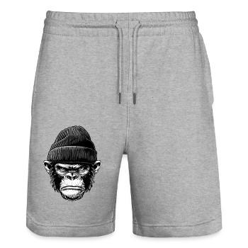 Angry Monkey in Beanie – Urban Street Art Graphic - Stanley/Stella Trainer Unisex Organic Jogging Shorts - heather grey - Front - Nik (191cm) & Marisol (170cm)