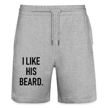 J’aime sa barbe - Ich mag seinen Bart - Short de jogging bio TRAINER Stanley/Stella unisexe - gris chiné - Devant - Nik (191cm) & Marisol (170cm)