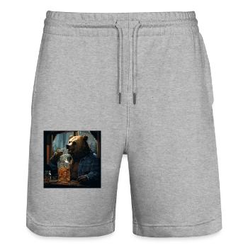 Lustighausen - Comic Style Bear - Stanley/Stella Unisex Bio Joggingshorts Trainer  - Grau meliert - Vorne - Nik (191cm) & Marisol (170cm)