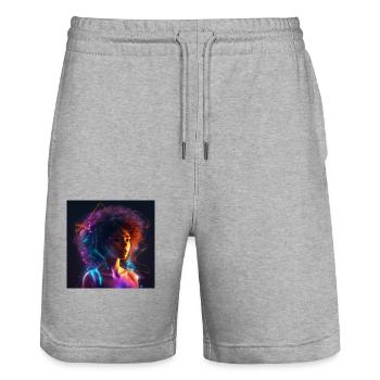 Woman art - Stanley/Stella Trainer Unisex Organic Jogging Shorts - heather grey - Front - Nik (191cm) & Marisol (170cm)