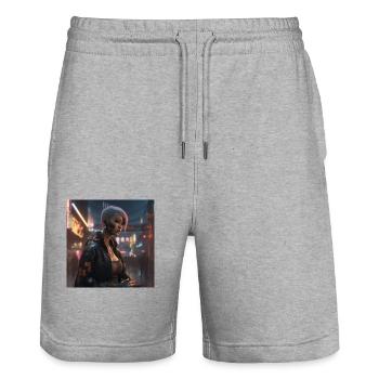 Woman art - Stanley/Stella Trainer Unisex Organic Jogging Shorts - heather grey - Front - Nik (191cm) & Marisol (170cm)