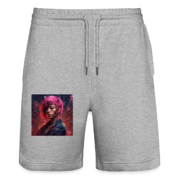 Woman art - Stanley/Stella Trainer Unisex Organic Jogging Shorts - heather grey - Front - Nik (191cm) & Marisol (170cm)