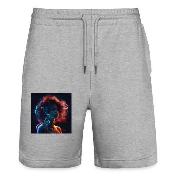 Woman art - Stanley/Stella Trainer Unisex Organic Jogging Shorts - heather grey - Front - Nik (191cm) & Marisol (170cm)