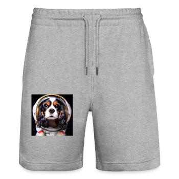 König Charles Cavalier Astronaut - Stanley/Stella Unisex Bio Joggingshorts Trainer  - Grau meliert - Vorne - Nik (191cm) & Marisol (170cm)