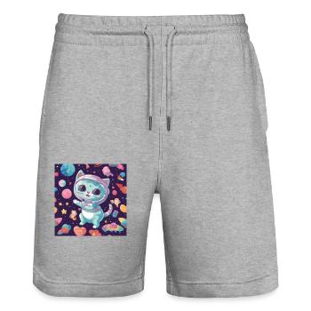 Cat in Space Vol.7 - Stanley/Stella Trainer Unisex Organic Jogging Shorts - heather grey - Front - Nik (191cm) & Marisol (170cm)