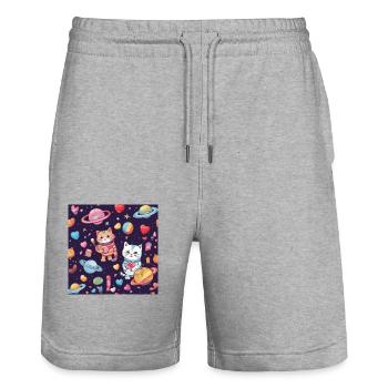 Katze Katze Katze - Stanley/Stella Unisex Bio Joggingshorts Trainer  - Grau meliert - Vorne - Nik (191cm) & Marisol (170cm)
