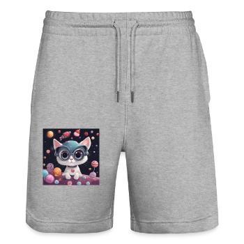 Katze - Stanley/Stella Unisex Bio Joggingshorts Trainer  - Grau meliert - Vorne - Nik (191cm) & Marisol (170cm)