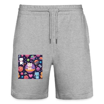 Cat in Space Vol.4 - Stanley/Stella Trainer Unisex Organic Jogging Shorts - heather grey - Front - Nik (191cm) & Marisol (170cm)