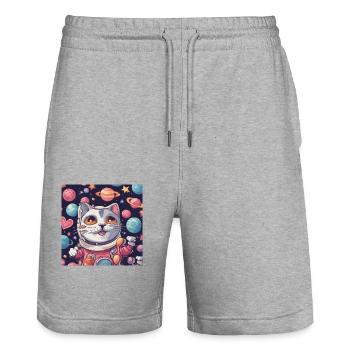 Cat in Space Vol.3 - Stanley/Stella Trainer Unisex Organic Jogging Shorts - heather grey - Front - Nik (191cm) & Marisol (170cm)