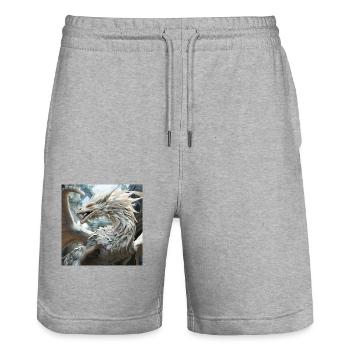 Weißer Drache - Stanley/Stella Unisex Bio Joggingshorts Trainer  - Grau meliert - Vorne - Nik (191cm) & Marisol (170cm)