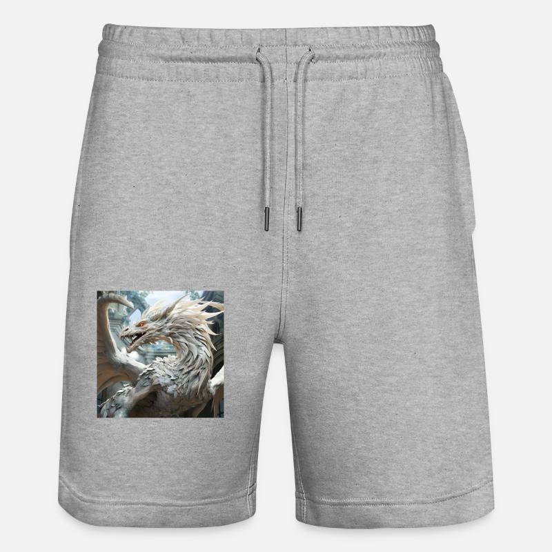 Weißer Drache - Stanley/Stella Unisex Bio Joggingshorts Trainer  - Grau meliert