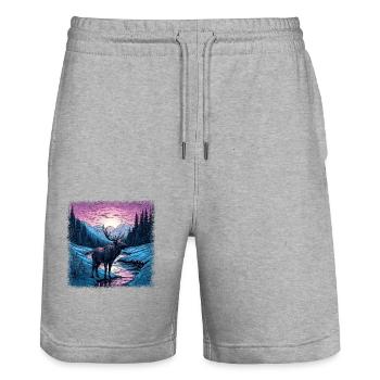 couleur oiseau déclaration dictons cadeau idée nature cerf - Short de jogging bio TRAINER Stanley/Stella unisexe - gris chiné - Devant - Nik (191cm) & Marisol (170cm)