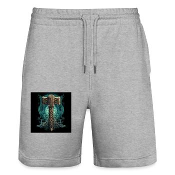 Mjölnir 1 - Stanley/Stella Unisex Bio Joggingshorts Trainer  - Grau meliert - Vorne - Nik (191cm) & Marisol (170cm)