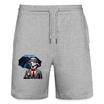Dog with umbrella - Stanley/Stella Trainer Unisex Organic Jogging Shorts - heather grey - Front - Nik (191cm) & Marisol (170cm)