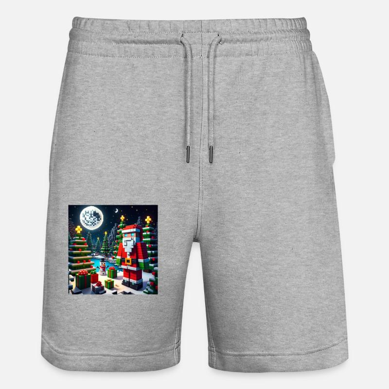 Weihnachtsmann im Pixel-Stil - Stanley/Stella Unisex Bio Joggingshorts Trainer  - Grau meliert