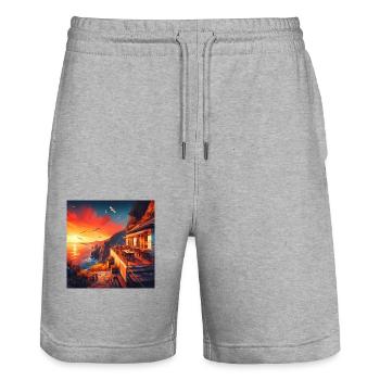Ein Café im Sonnenuntergang am Rande der Welt - Stanley/Stella Unisex Bio Joggingshorts Trainer  - Grau meliert - Vorne - Nik (191cm) & Marisol (170cm)