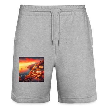 Ein Café im Sonnenuntergang am Rande der Welt - Stanley/Stella Unisex Bio Joggingshorts Trainer  - Grau meliert - Vorne - Nik (191cm) & Marisol (170cm)