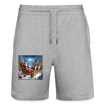 Weihnachtsmann im Weihnachtsschlitten - Stanley/Stella Unisex Bio Joggingshorts Trainer  - Grau meliert - Vorne - Nik (191cm) & Marisol (170cm)