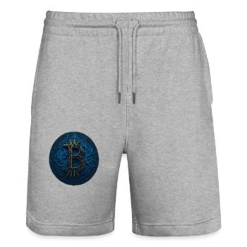Bitcoin Blau Gold - Stanley/Stella Unisex Bio Joggingshorts Trainer  - Grau meliert - Vorne - Nik (191cm) & Marisol (170cm)