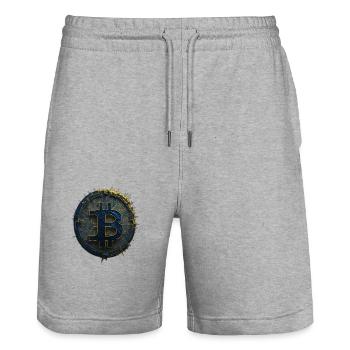 Bitcoin Gold Blue - Stanley/Stella Trainer Unisex Organic Jogging Shorts - heather grey - Front - Nik (191cm) & Marisol (170cm)