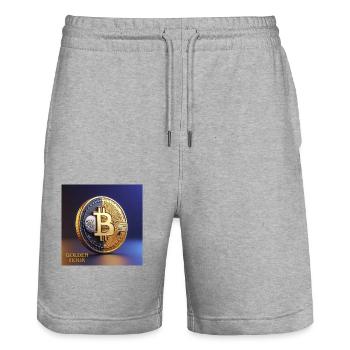 L’heure dorée du bitcoin - Short de jogging bio TRAINER Stanley/Stella unisexe - gris chiné - Devant - Nik (191cm) & Marisol (170cm)